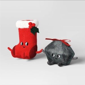 Felt Stocking and Coal Christmas figurine Set - Wondershop Red & Gray NWT